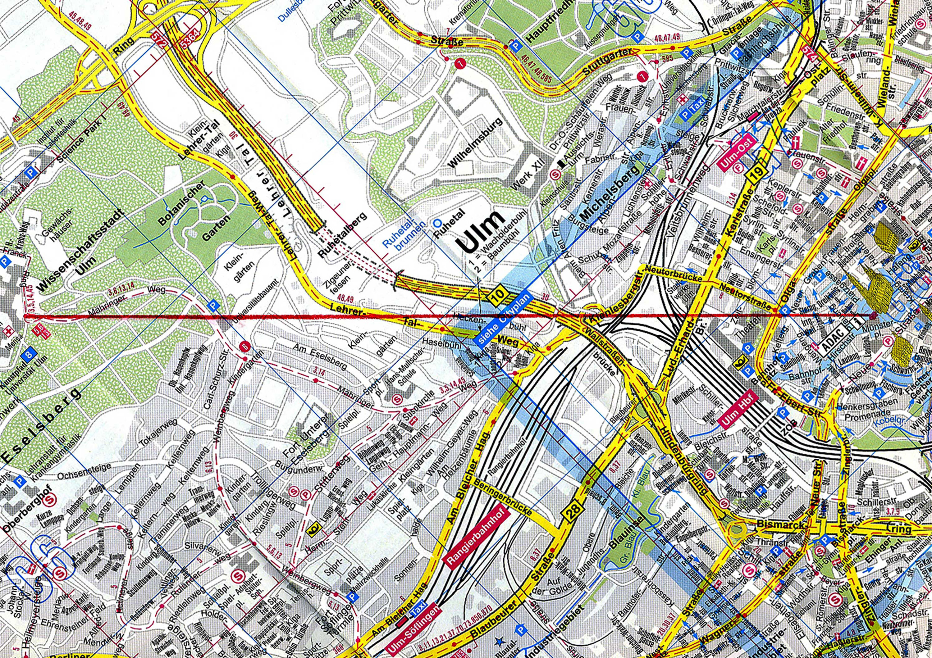 Die Verbindungslinie zwischen der Stadt Ulm und der Wissenschaftsstadt Ulm